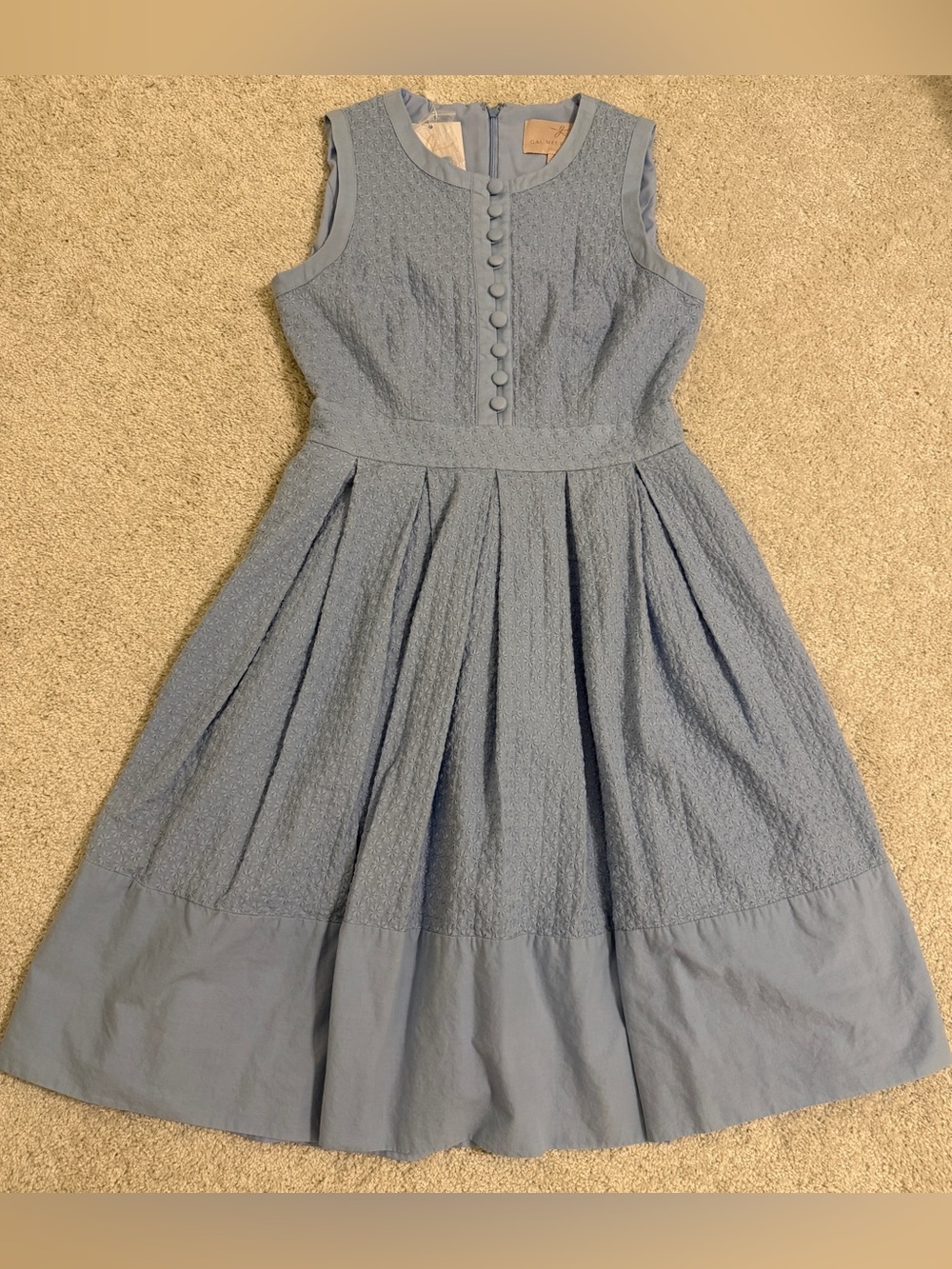 Gal Meets Glam Ellen Blue Sleeveless Pleated Dress - 100% Cotton - Size 6 - Picture 2 of 8
